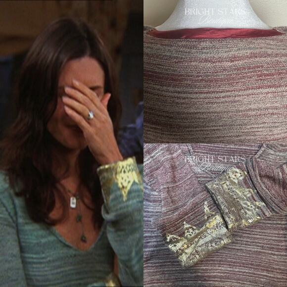 Brown Sweater Long Sleeve Gold Foiled Fold Back Cuffs ALT ASO Monica Lorelai - Picture 4 of 10